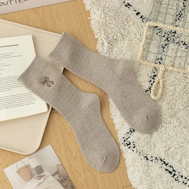 Bow Embroidery Crew Socks