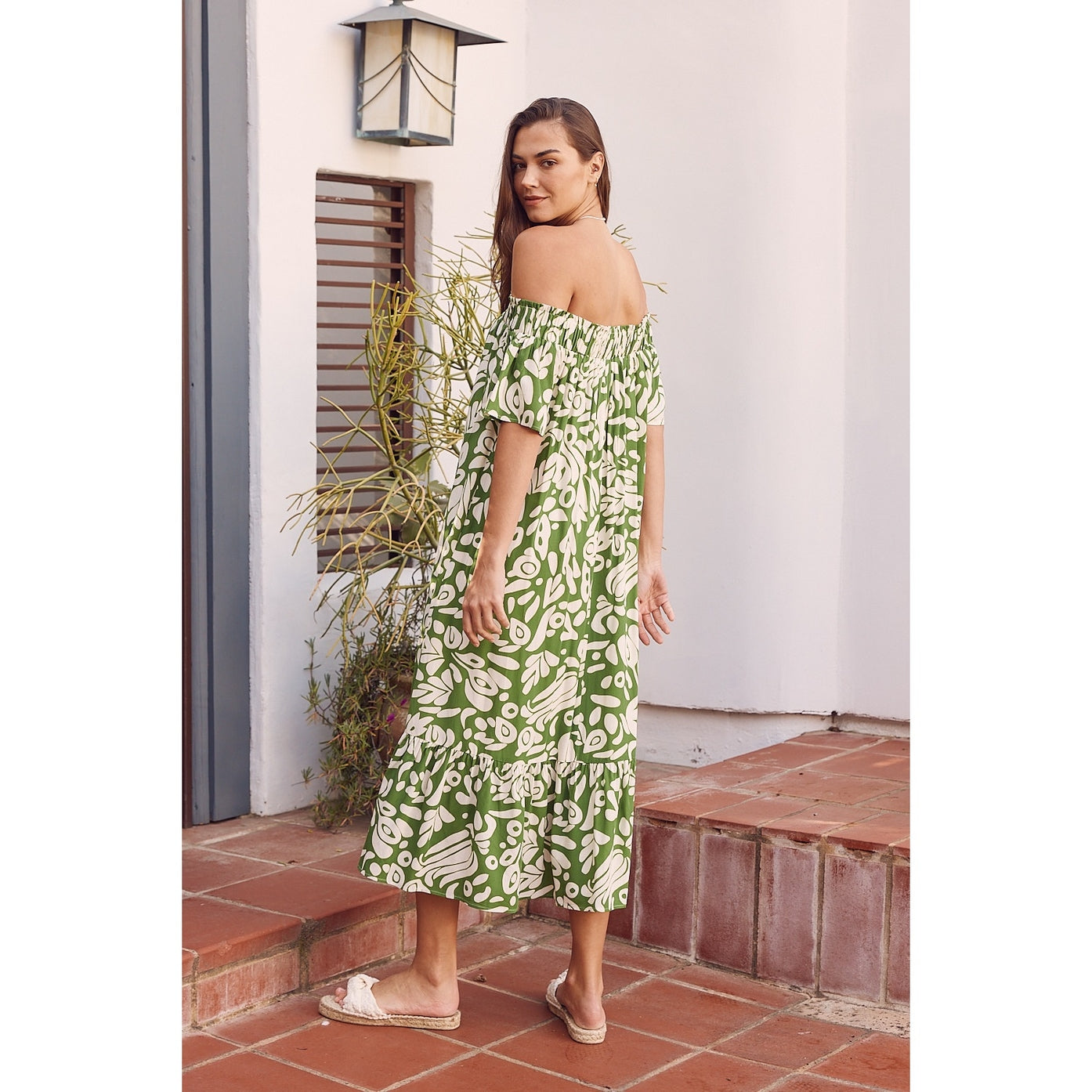 The Palm Print Off-Shoulder Dress