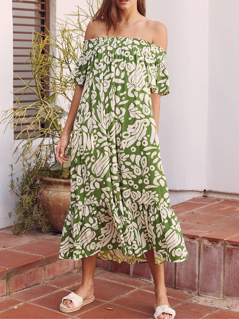 The Palm Print Off-Shoulder Dress
