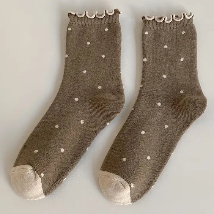 Polka Dots Ruffle Crew Socks