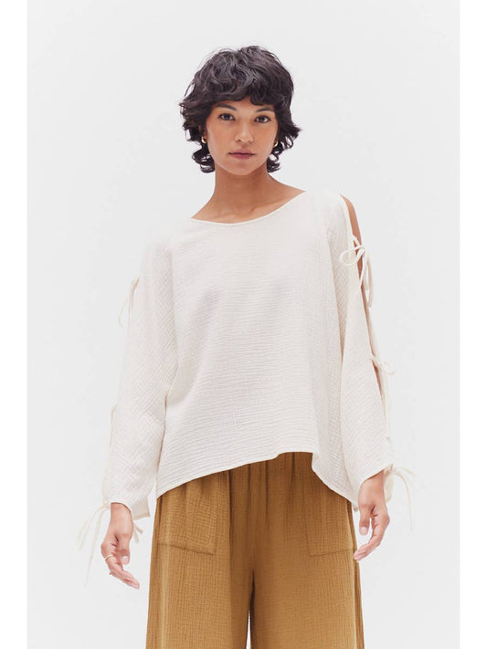 Cotton Gauze Sleeve Tie Top