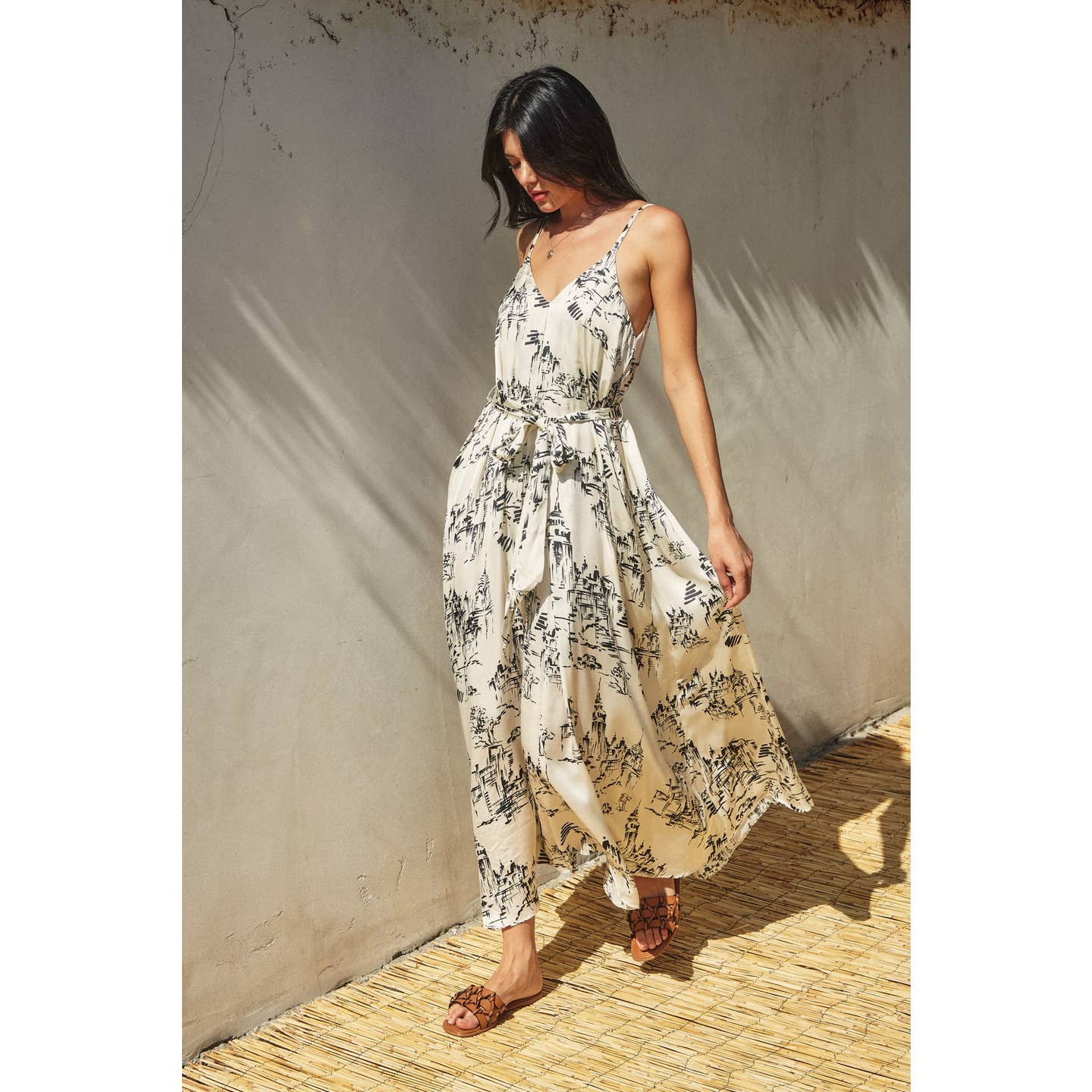 Printed Tie-Waist Maxi Dress