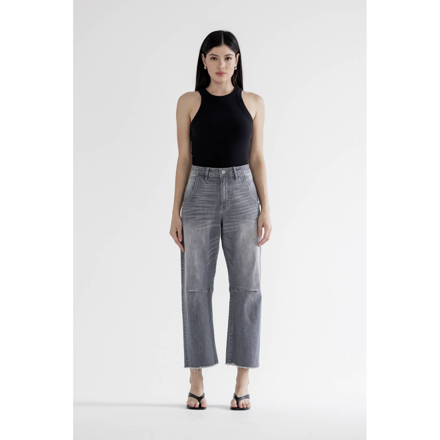 High Waist Barrel Leg Pure Gray