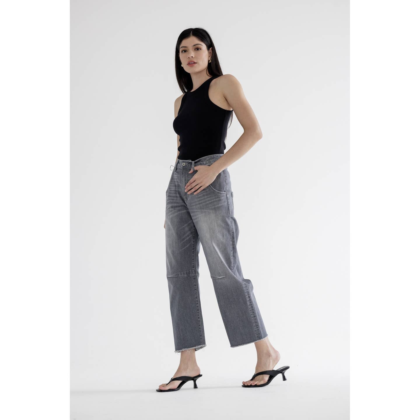 High Waist Barrel Leg Pure Gray