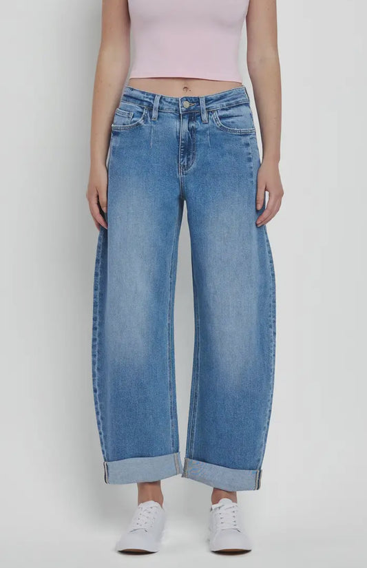 Cuffed Barrel Leg Jeans