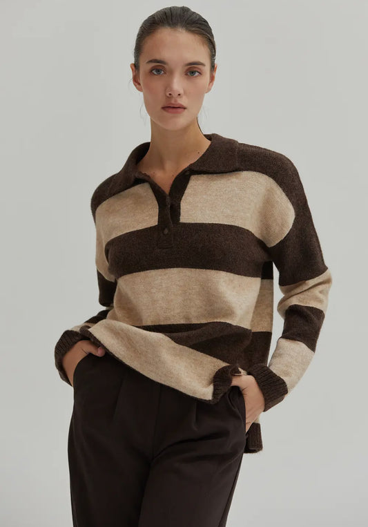 Brown/Tan Striped Polo Sweater