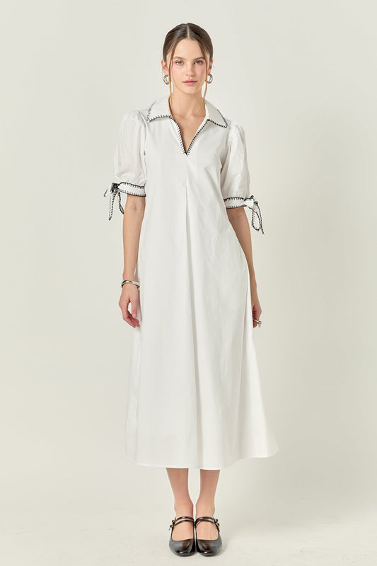 English Factory Stitch Detailed Cotton Midi Dress