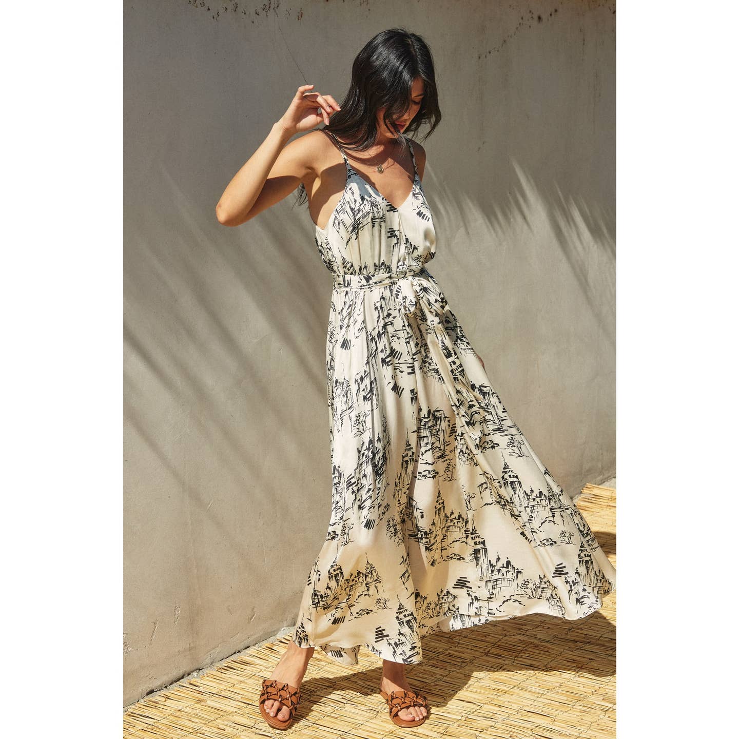 Printed Tie-Waist Maxi Dress