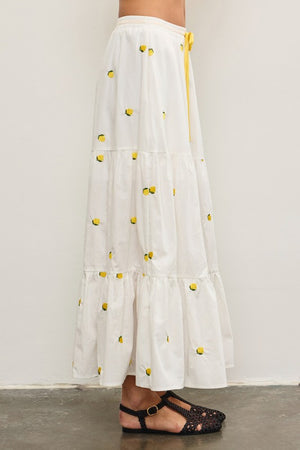 Lemon Embroidered Tiered Skirt