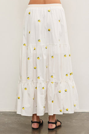 Lemon Embroidered Tiered Skirt