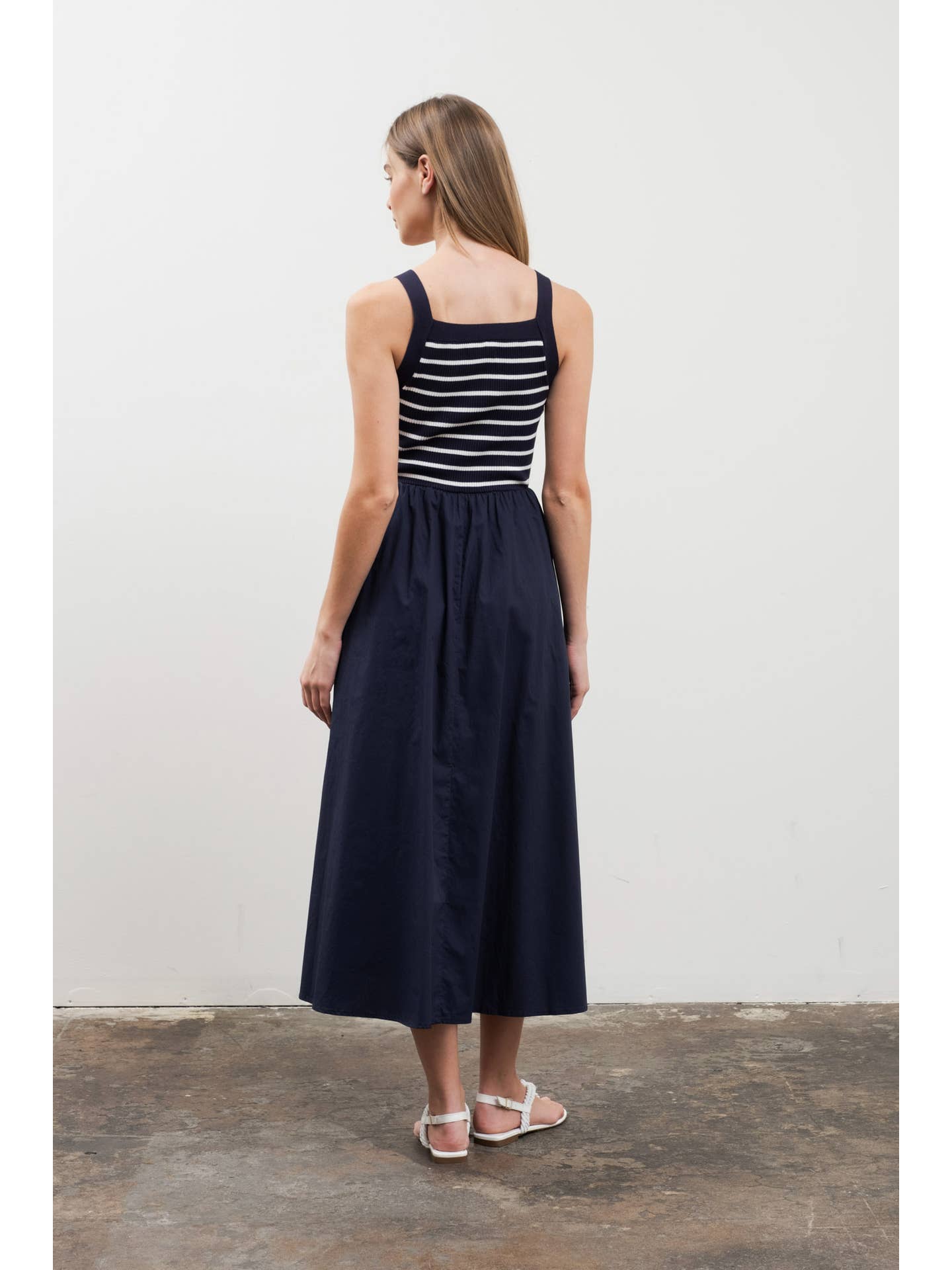Navy Striped Midi Dress