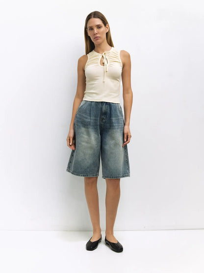 Montmartre Pleated Denim Shorts