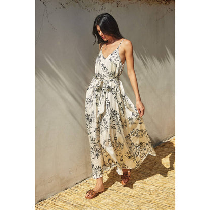 Printed Tie-Waist Maxi Dress