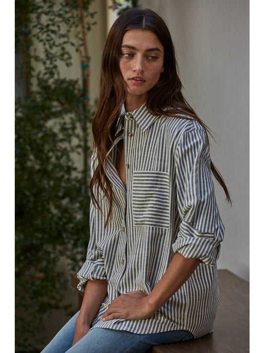 Striped Cotton Button Down Top