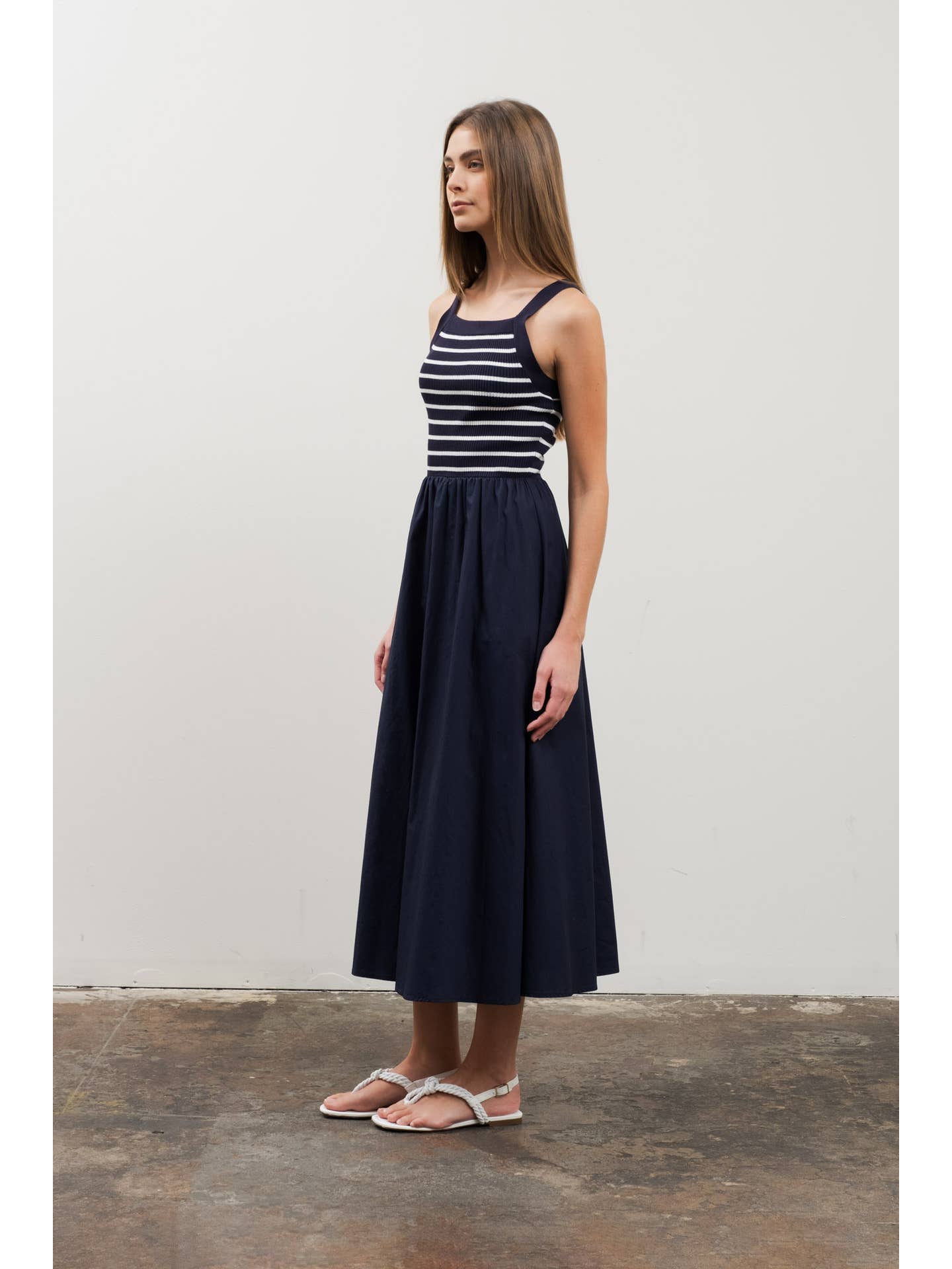 Navy Striped Midi Dress