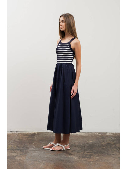 Navy Striped Midi Dress