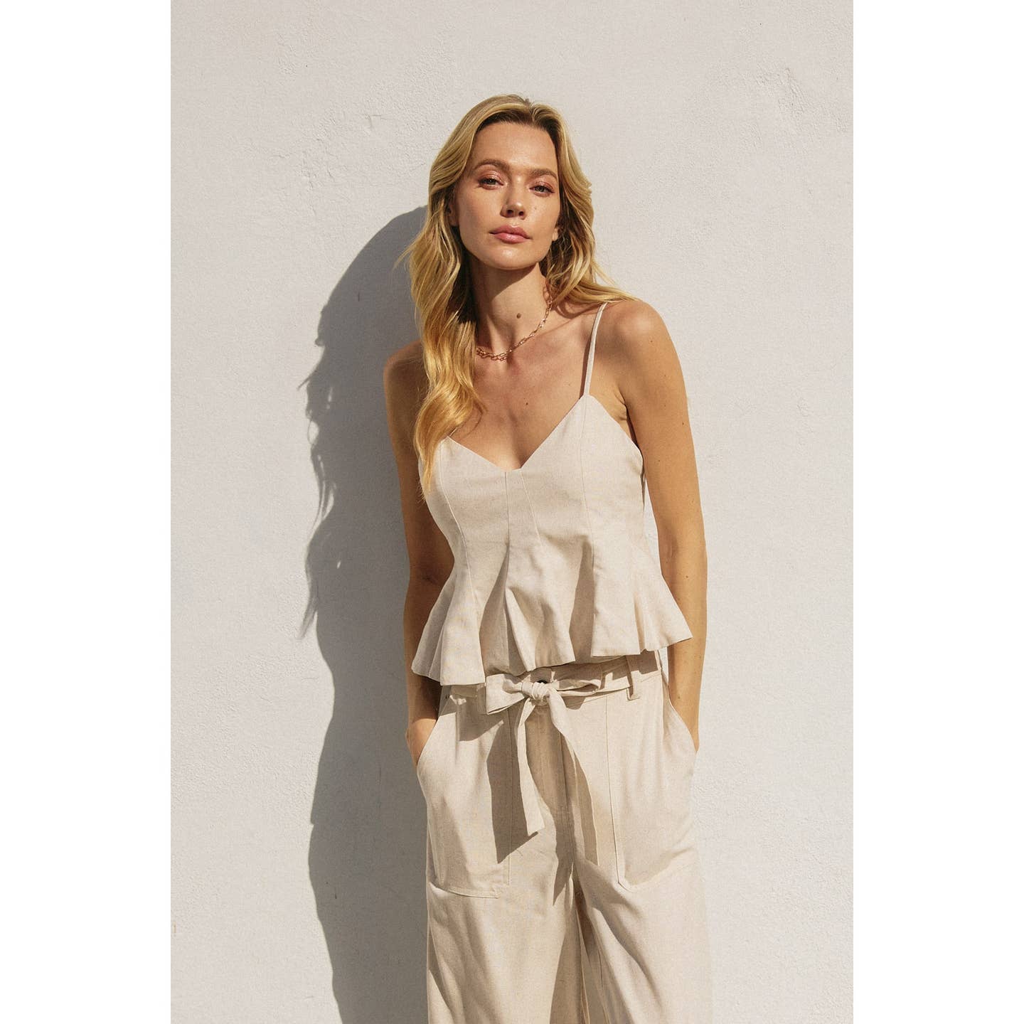Flared Cotton-Linen Peplum Top