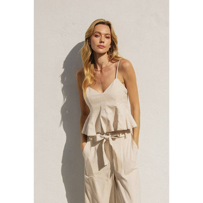 Flared Cotton-Linen Peplum Top