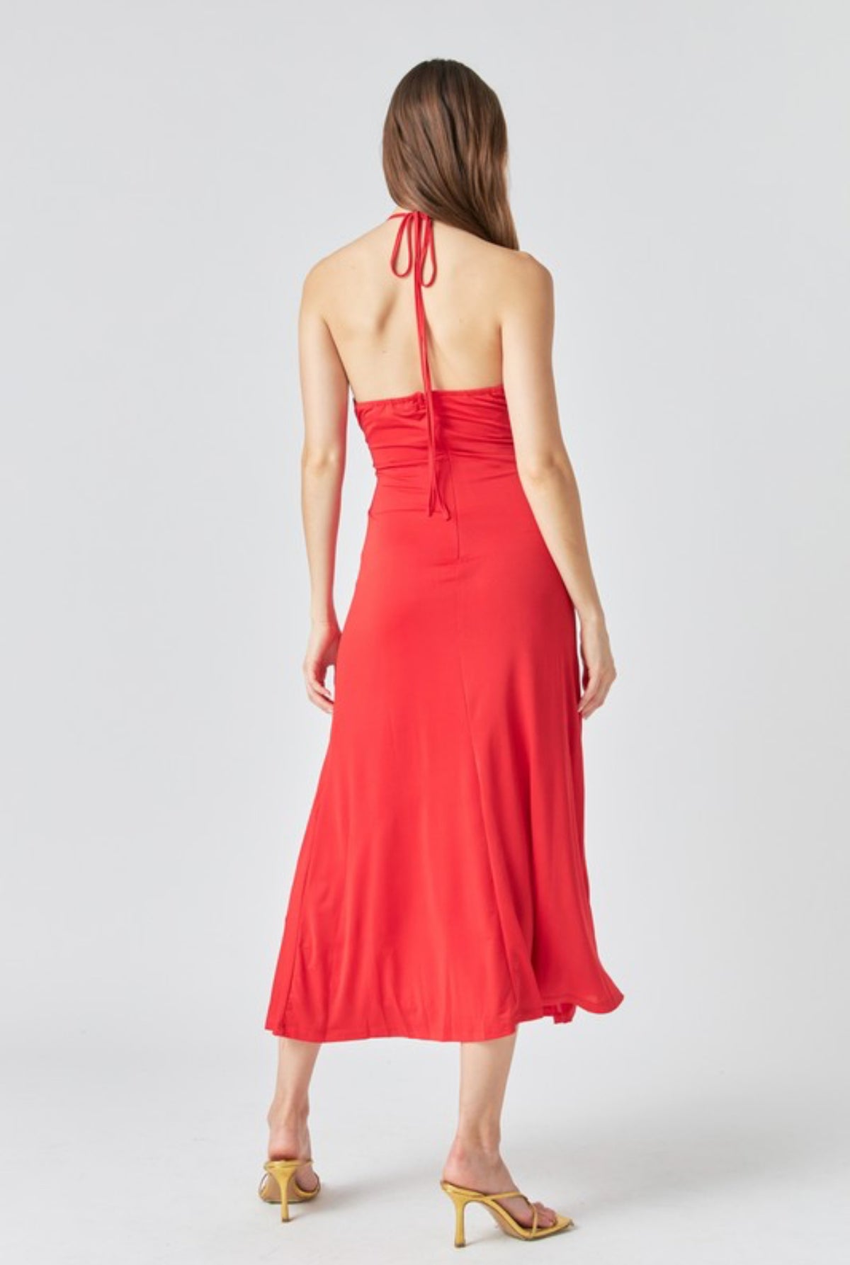 Halter Ruched Midi Spring Red
