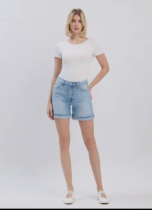 High Waist Cuffed Midi Shorts