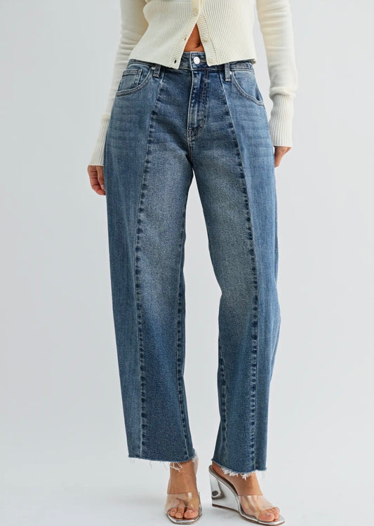 Pleated Barrel Two Toned Jeans