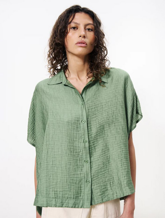 Vert Green Boxy Button Down Top