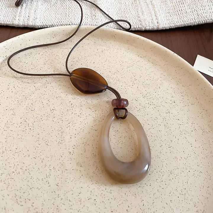 Geometric Resin Pendant Beaded Braided Necklace