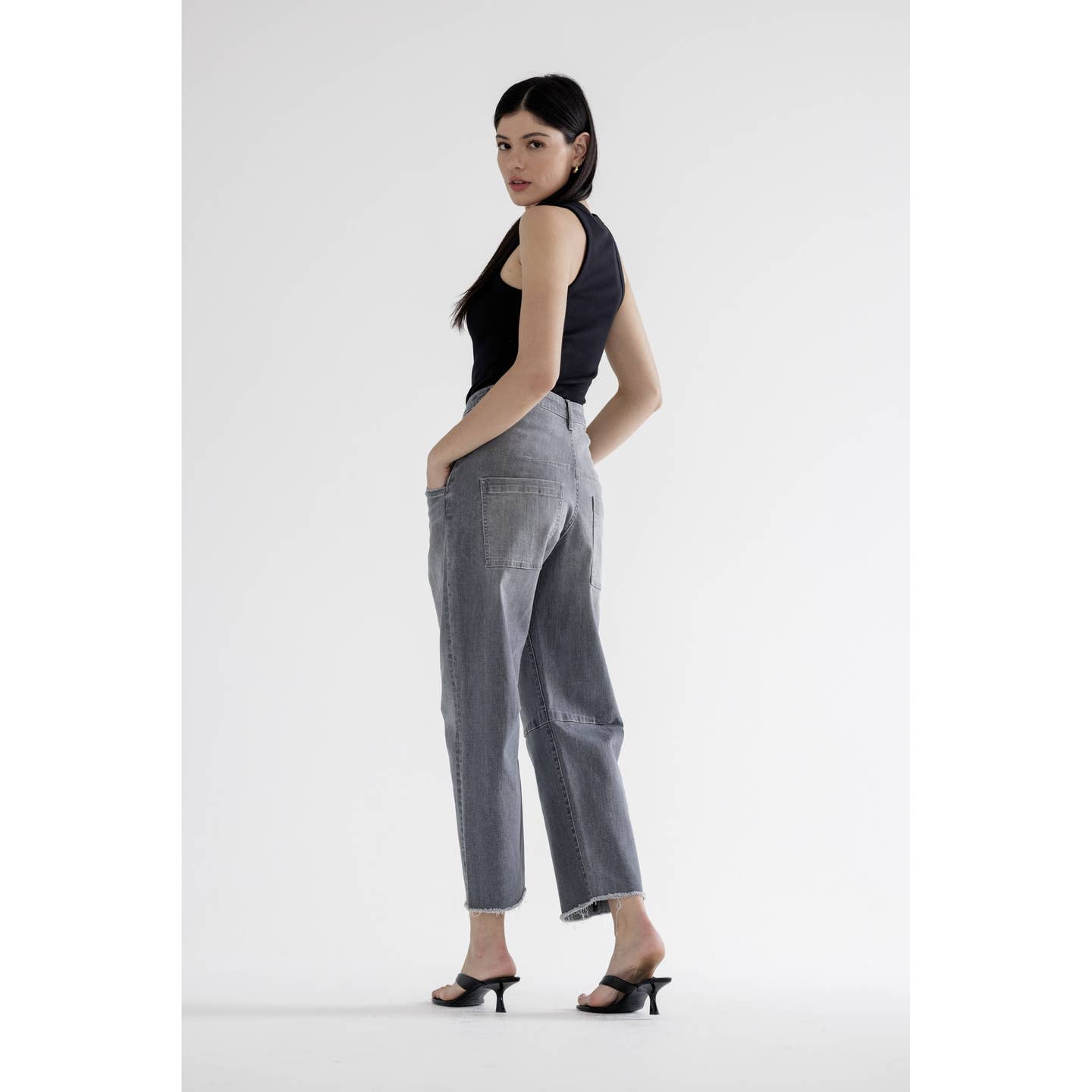 High Waist Barrel Leg Pure Gray