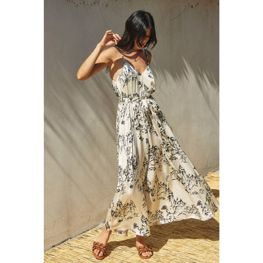 Printed Tie-Waist Maxi Dress