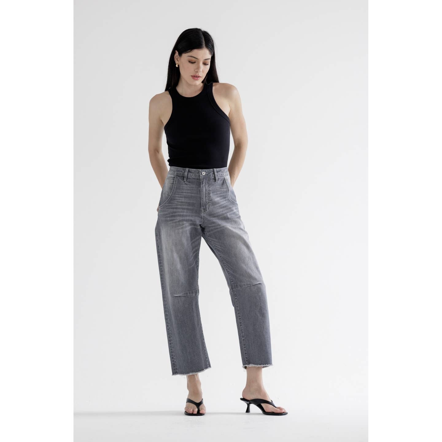 High Waist Barrel Leg Pure Gray