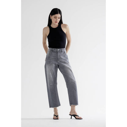 High Waist Barrel Leg Pure Gray