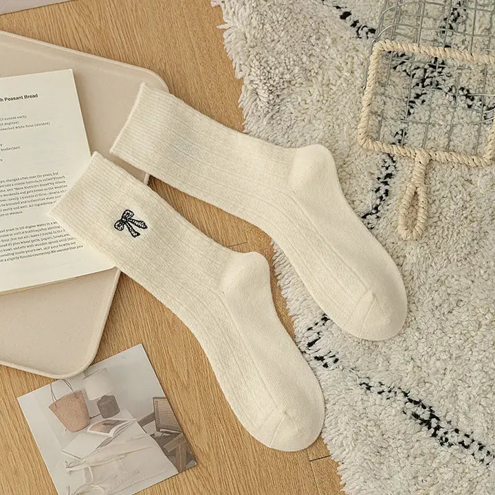 Bow Embroidery Crew Socks