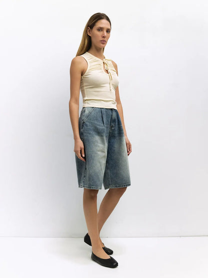 Montmartre Pleated Denim Shorts