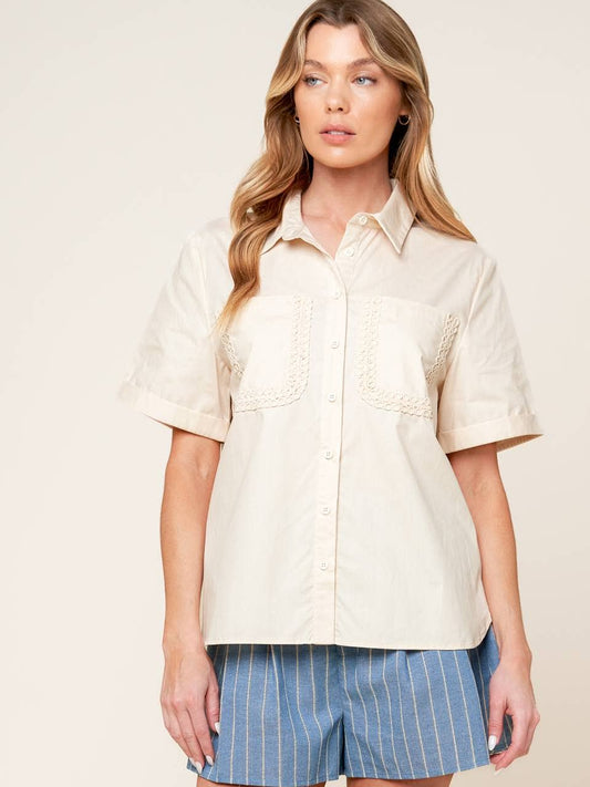 Embroidered Pocket Top